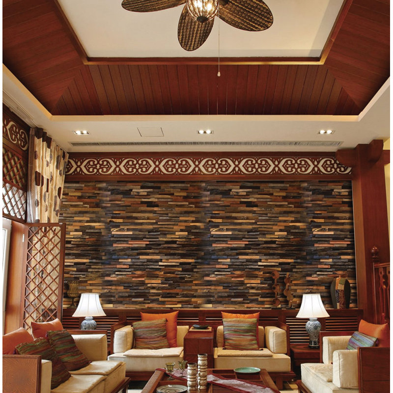 3/4 in x 7-7/8 in x 23-5/8 in Natural Mahogany 3D Solid Hardwood Interlocking Wall Plank