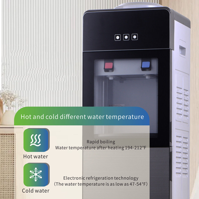 Distributeur de refroidisseur d'eau à chargement par le haut - 5 gallons d'eau chaude et froide, casier de sécurité pour enfants - 3 températures avec becs chauds, d'ambiance et froids