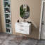 Armoire de meuble-lavabo 31,5 "avec lavabo, armoire flottante murale avec ligne décorative, système de fermeture en douceur, 2 très grands tiroirs, bois massif, pour salle de bain blanc