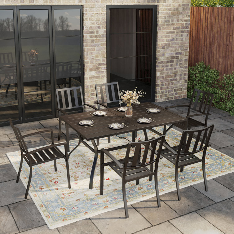 Alyah 6 - Person Metal Patio Dining Set with Rectangular Table