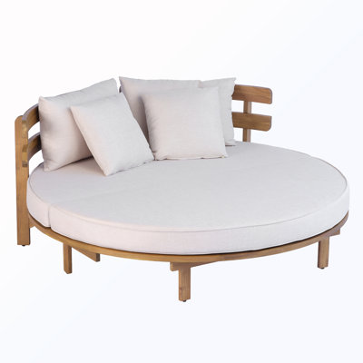 Outdoor Wooden Round Lounger with Cushion and 4 Pillows