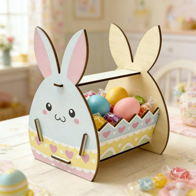 Panier de rangement de Pâques en bois avec rangement pour lapin