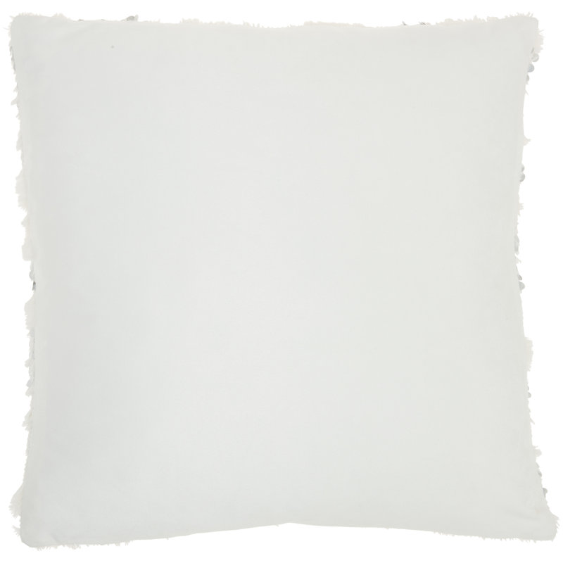 White Faux Fur and Sequins 20" x 20" Throw Pillow