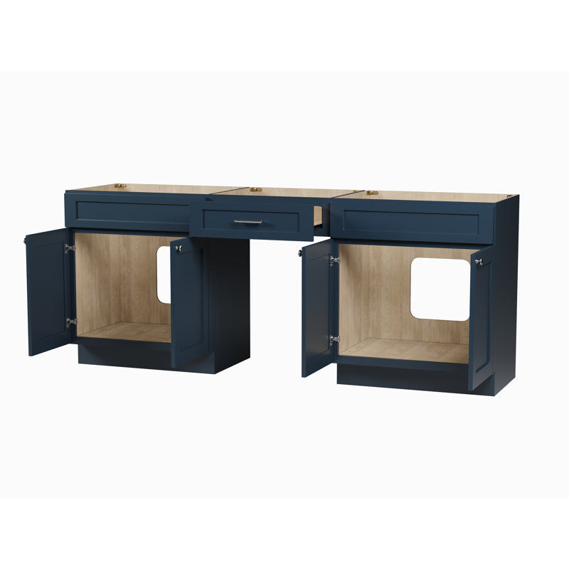 Ensemble de meuble-lavabo double 84 po avec base de tiroir en bois massif Disar, Bleu