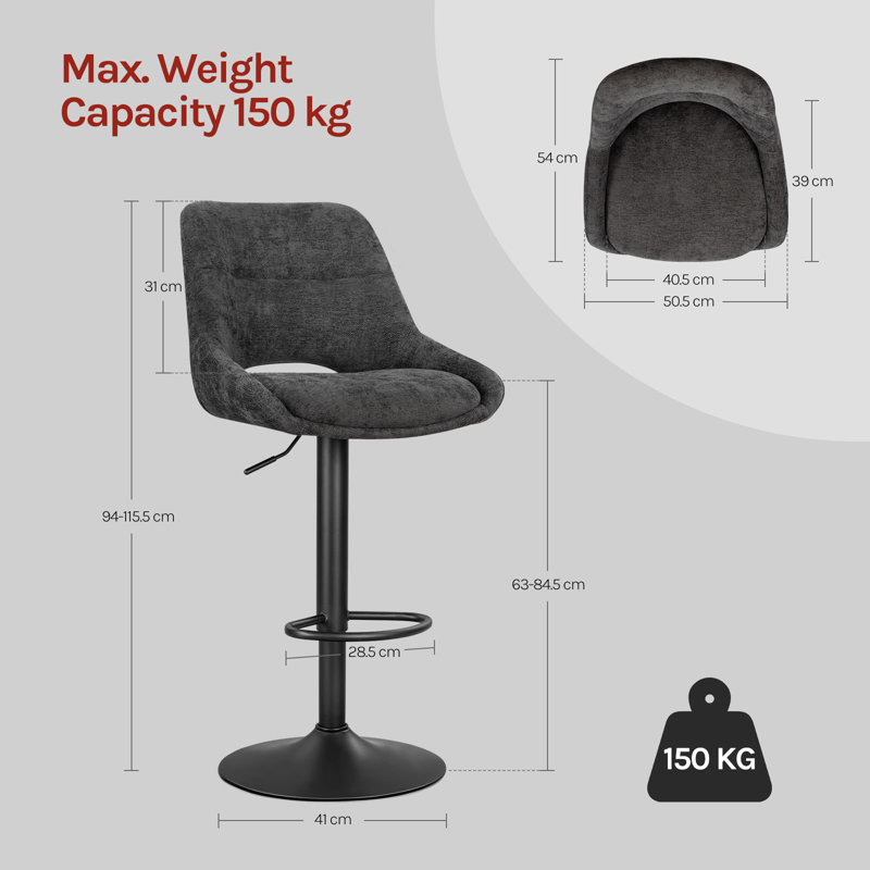 Swivel Upholstered Bar Stool with Iron Frame, Grey, 4