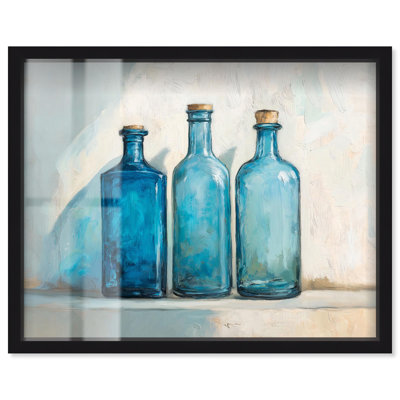 «Three Three Blue Bottles Shadowbox Print Farmhouse» par Art Remedy