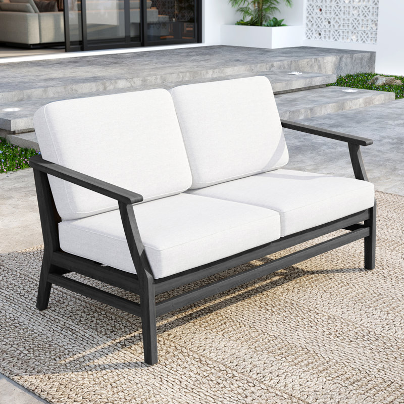 Causeuse d'extérieur en bois de teck avec coussin et accoudoirs Clinkscales, Beige, Noir