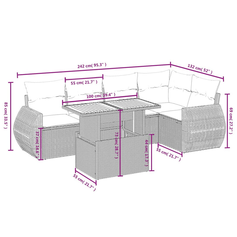 Ensemble de canapé de jardin Vidaxl gris