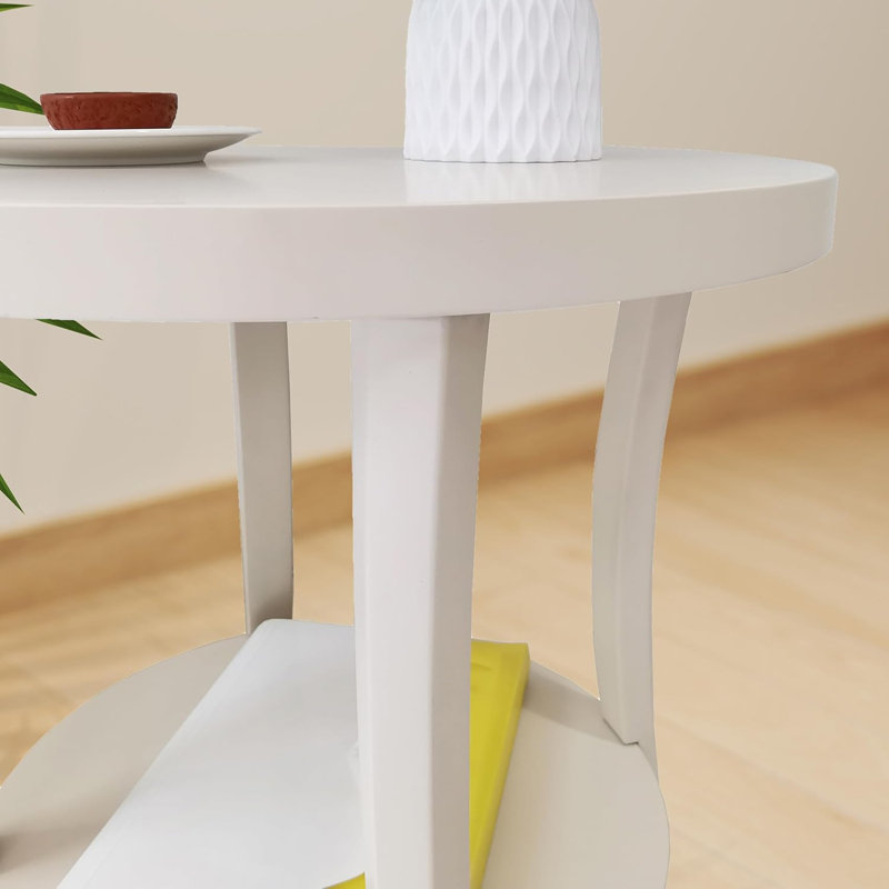 Table de bout contemporaine avec tablette Perth, Ivoire ivoire