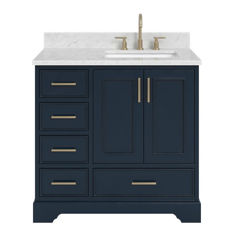 Ensemble de meuble-lavabo simple 37 po avec plateau Abita, Right, Forme rectangulaire, Bleu minuit