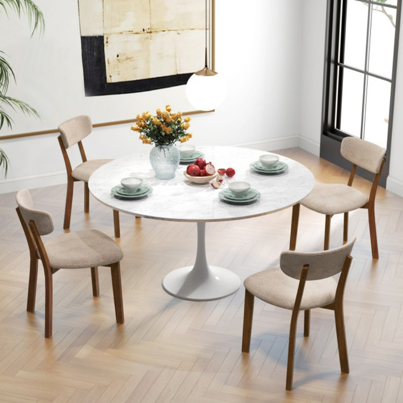 Ensemble de 2 chaises de salle à manger rembourrées à dossier moyen avec structure en bois d'hévéa massif