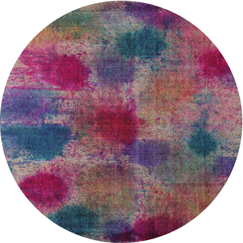 Tapis rose/bleu contemporain, Rond 4 pi