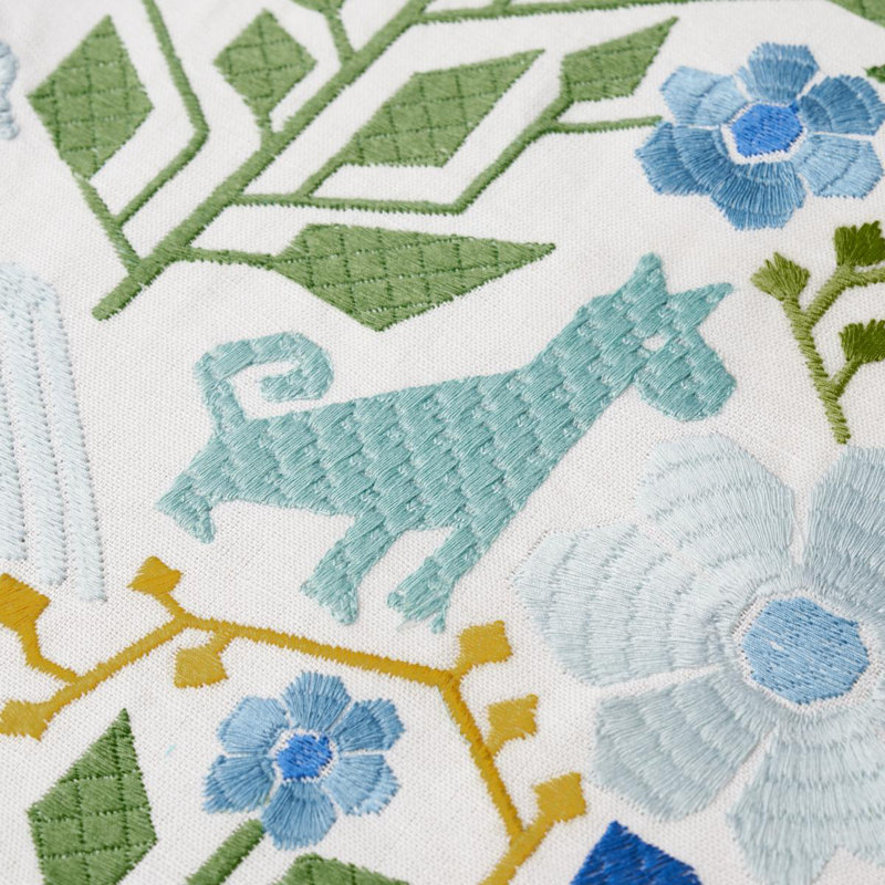 Lupita Embroidery Fabric, Green/Blue