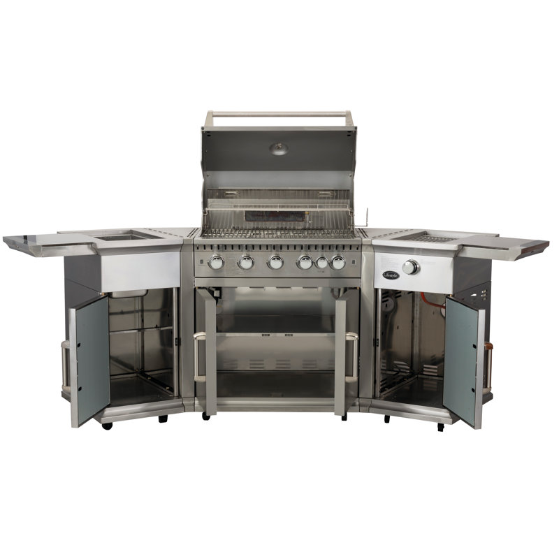 Barton Dakota Fields 5 - Burner Countertop Liquid Propane Gas Grill with Side Burner and Cabinet