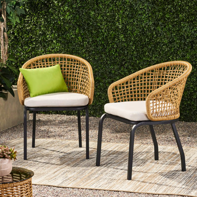 Chaise de cour moderne - PE brun, structure en métal antirouille, sièges confortables, base robuste pour l'extérieur, rembourrage hydrofuge