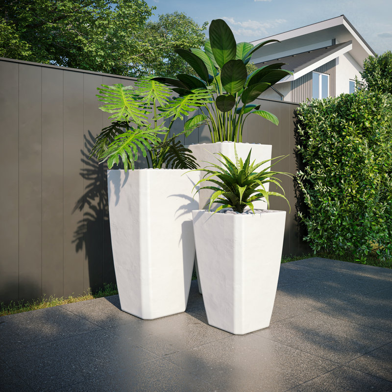 Quartet Concrete Planter, White, 27" H x 18" W x 18" D