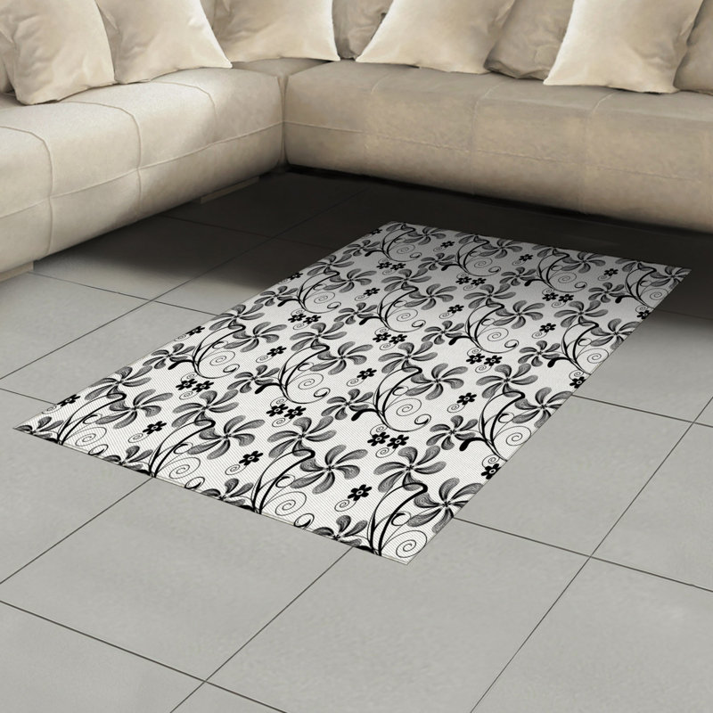 Tapis décoratif floral à haute densité en fibres de polyester, Rectangle— 4 pi x 5 pi 8 po