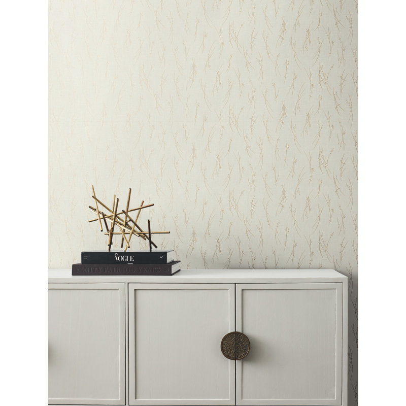 Abstract Metallic Wallpaper Roll, Cream/Gold