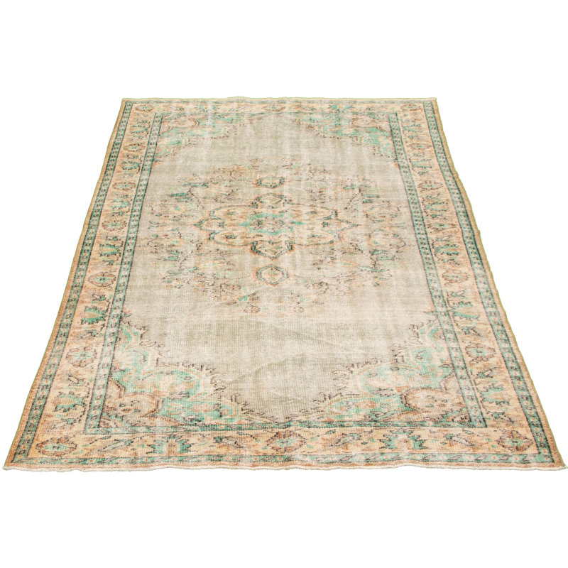 Tapis décoratif en laine de conception unique noué à la main des années 1980 5 pi 11 po x 9 pi 2 po Deovion