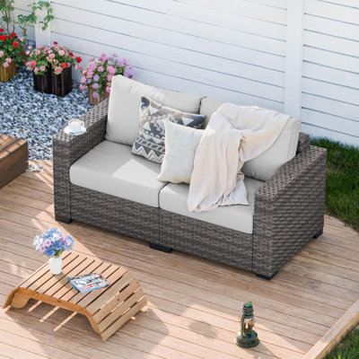Stylish Wicker Outdoor Patio Loveseat & All-Weather Rattan by Latitude Run