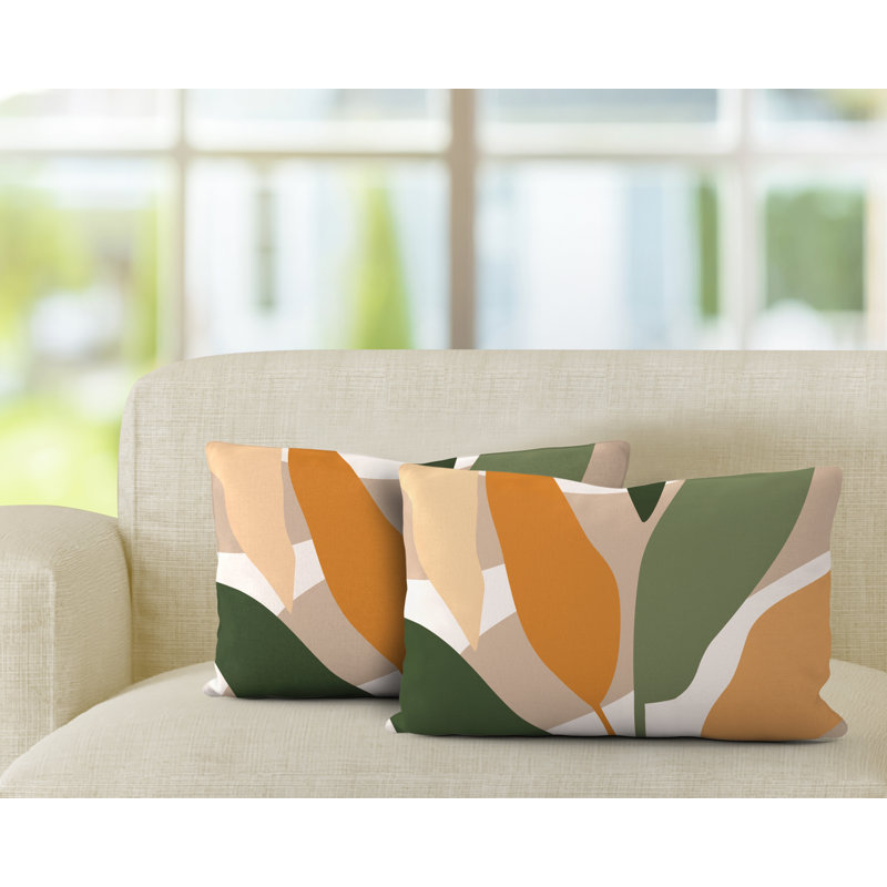 Polyester Lumbar Rectangular Indoor/Outdoor Pillow Cover & Insert, Orange/Beige