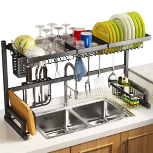 Over The Sink Dish Drying Rack, Adjustable (33.8 To 41.5) Large Dish  Drying Rack For Kitchen Counter With Multiple Baskets Utensil Sponge Holder