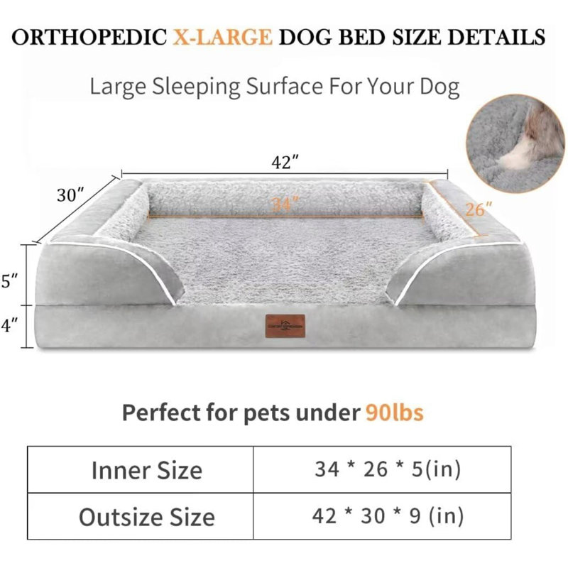 Deeanne Orthopedic Suede Pet Bed, Light Gray