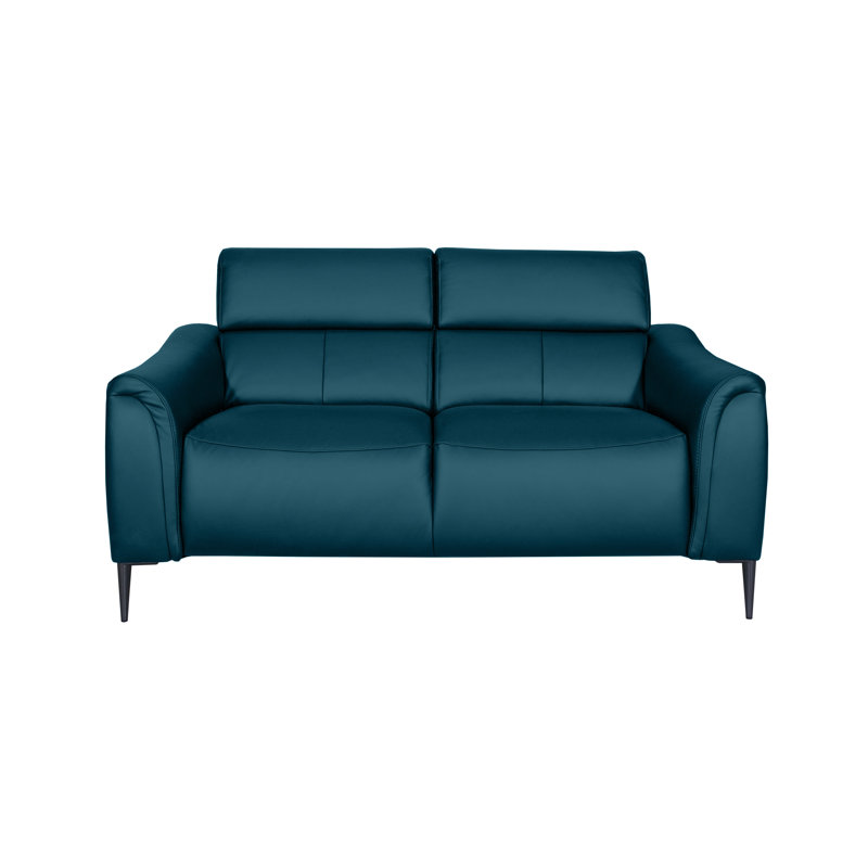 164 cm Genuine Leather Pillow Top Arm Reclining Sofa, Turquise