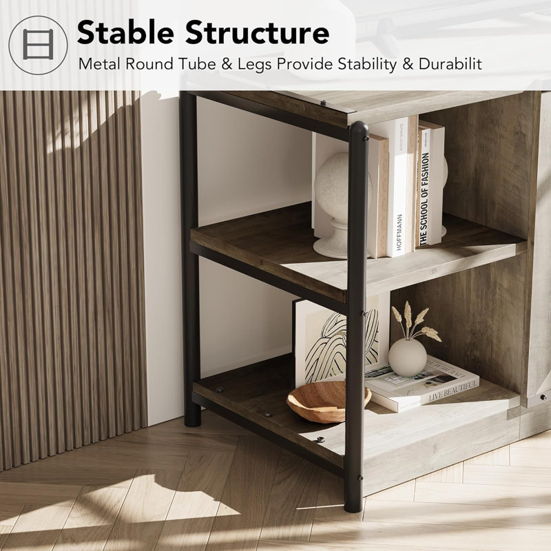 Farmhouse TV Stand, Entertainment Center Console Table with Storage Stands for Living Room, Bedroom, Gray