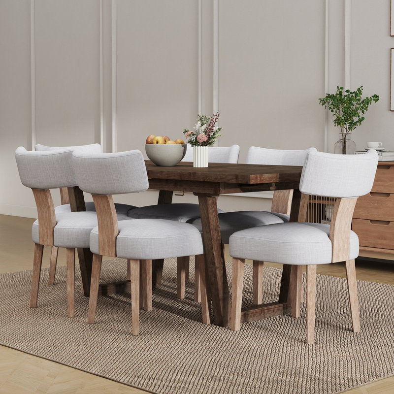 Solid Wood Dining Table Set Farmhouse Extendable Dining Table And Upholstered Chair For Dining Room/Kitchen, Coffee