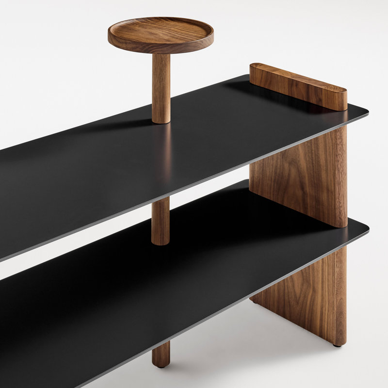Shoegaze Shoe Rack, Walnut/Gray Blue