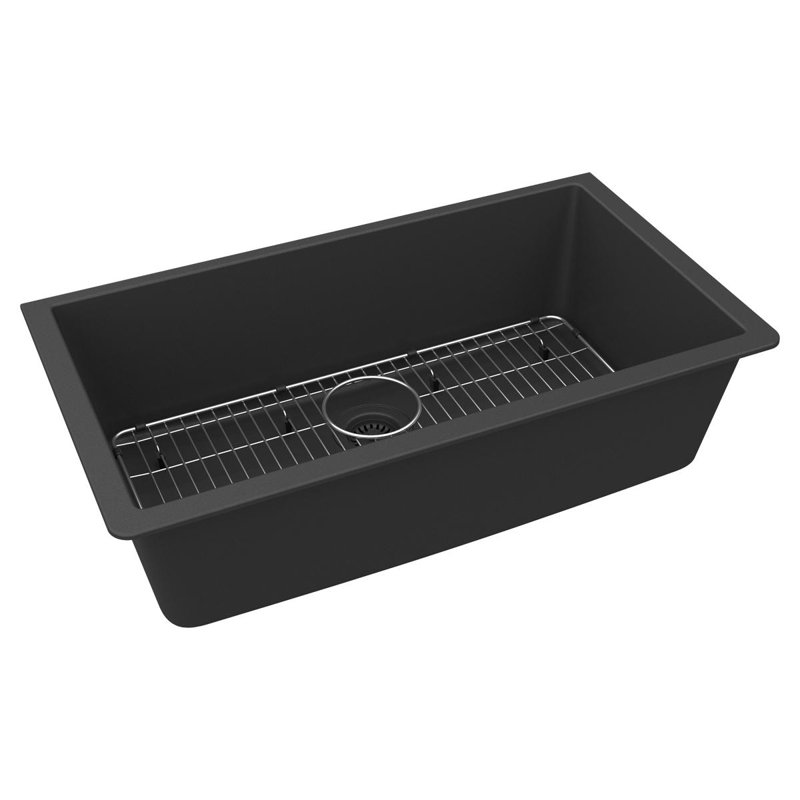Ensemble de lavabo simple encastrable Elkay Quartz Classic 33 po x 18-7 / 16 po x 9-7 / 16 po, noir mat, Noir mat