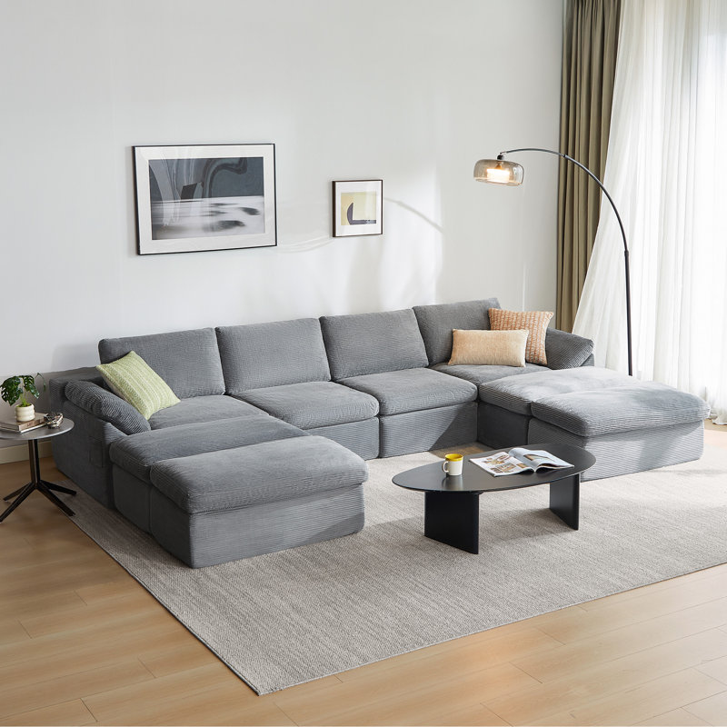 Canapé modulaire en os Mariyan Nathasa, Velours côtelé gris mousse