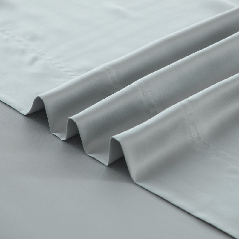 Rayon From Bamboo Sheet Set 400TC Sateen Bedding with Deep Pocket Fitted Sheet, Gray, Queen