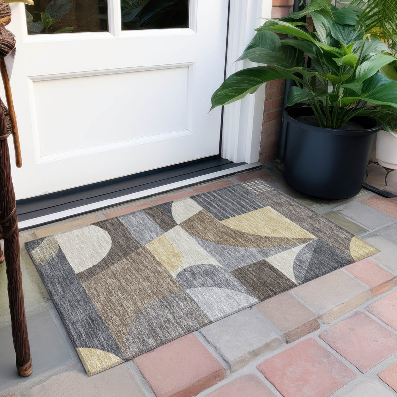 Tapis intérieur / extérieur brun lavable à la machine 3 pi x 5 pi ACN1667, Rectangle 1 pi 8 po x 2 pi 6 po