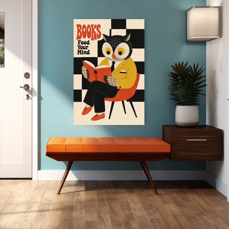 «Wise Owl», impression d'art rétro moderne rétro sur bois forêt de chouettes, H 48 po x l 32 po