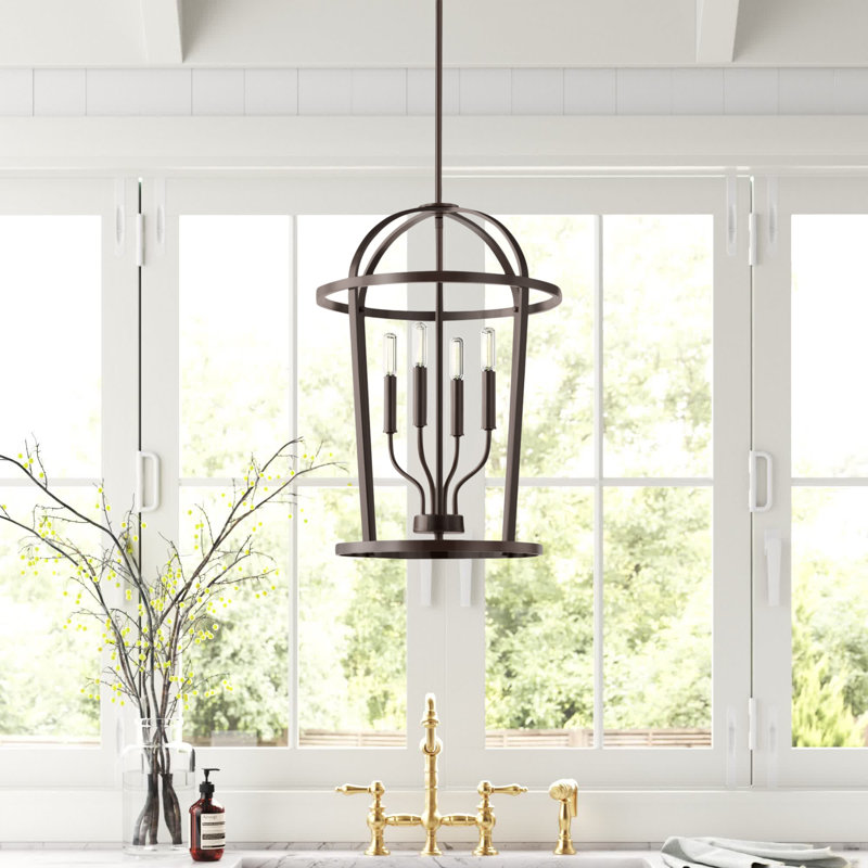Luminaire suspendu géométrique à 4 lumières Greyson, Bronze