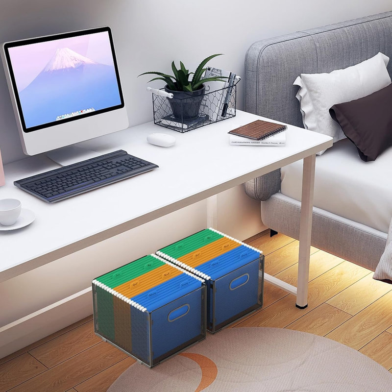 2 Pack Hanging File Organizer, Mesh File Folder Box Filing Box File Storage Boxes, Letter Size