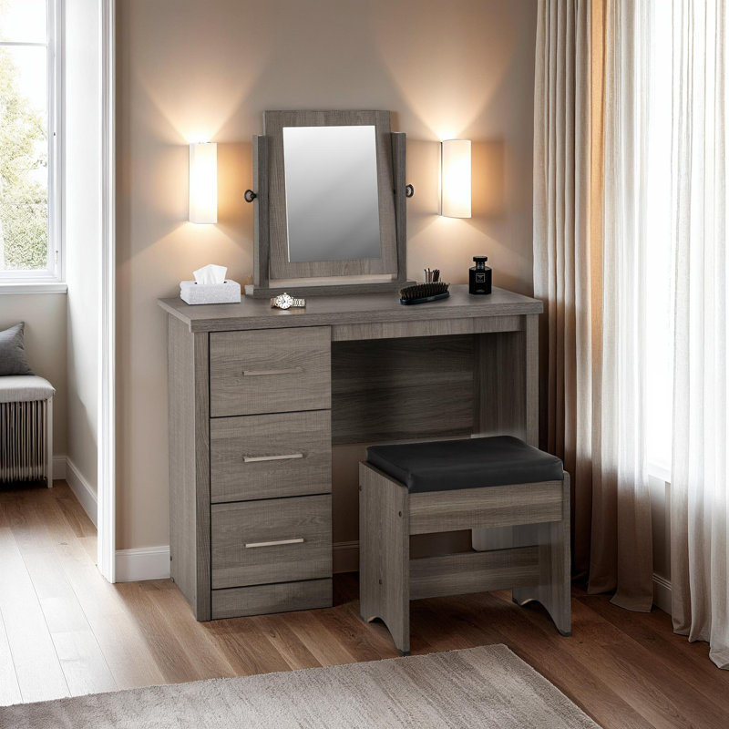 Kelton Dressing Table Set with Mirror, Grey