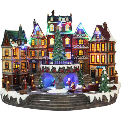 12.6“H Animated City Hall Town Center (Moving Tree & People) - LED, 8 Music, Adapter - Hand-Painted Resin