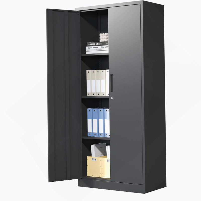 71"H Metal Garage Storage Cabinet, Tool Steel Locking Cabinet With Doors And 3 Adjustable Shelves, Tall Cabinets, Black