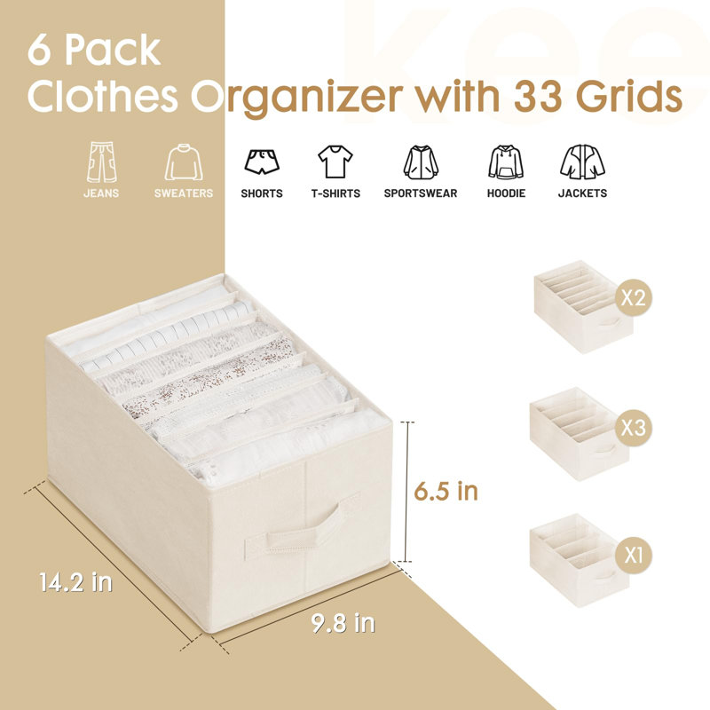 Paquet de 6: Organisateur de vêtements, organisateur de garde-robe et rangement avec poignées, organisateurs de garde-robe pliables en tissu