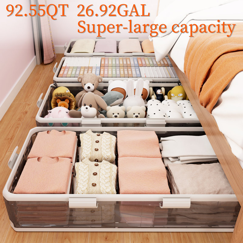 2 packStorage Bin Under Bed Storage Containers Stackable Underbed Storage with Wheels, 185 qt., Black