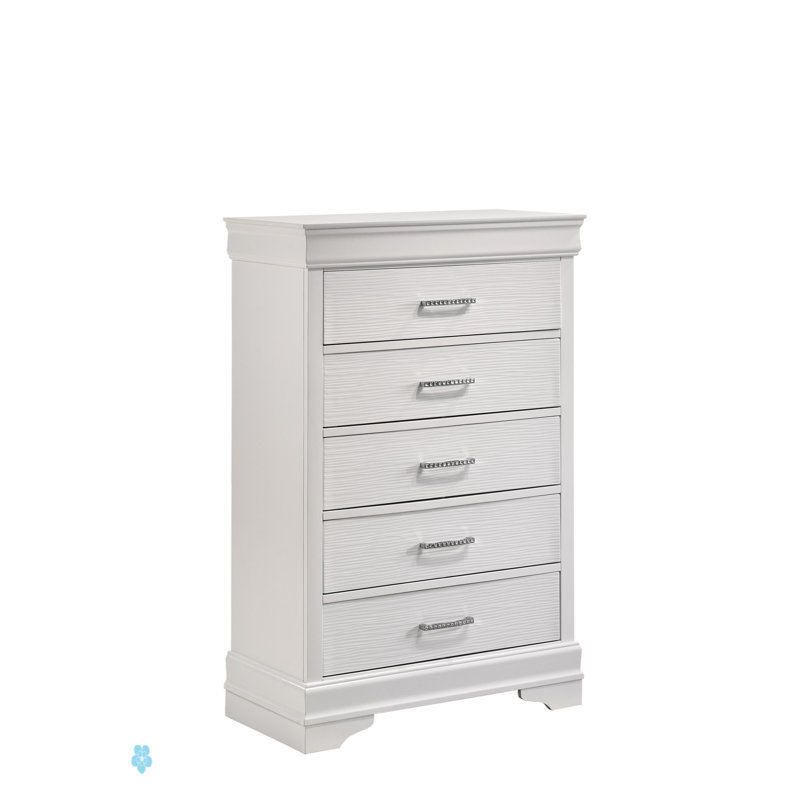 Commode moderne 5 tiroirs en bois, Blanc