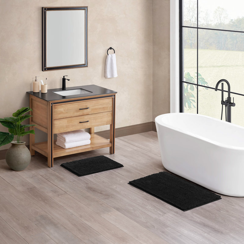 Non-Slip Bath Rug - Basics by Wayfair™, Black