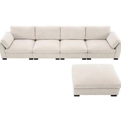 130" Sectional In L-Shape Design, Featuring Dual Charging, Folding Table, Storage Pockets, Movement , 2 Pillows, High Density Foam, 5 Seats, Chenille For Home Gathering Spaces Family Fun