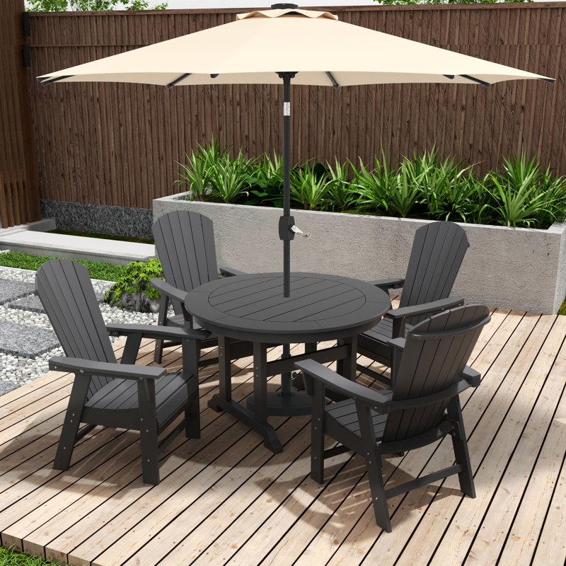 Geoff 4 - Person Patio Dining Set with Round Table, Gray