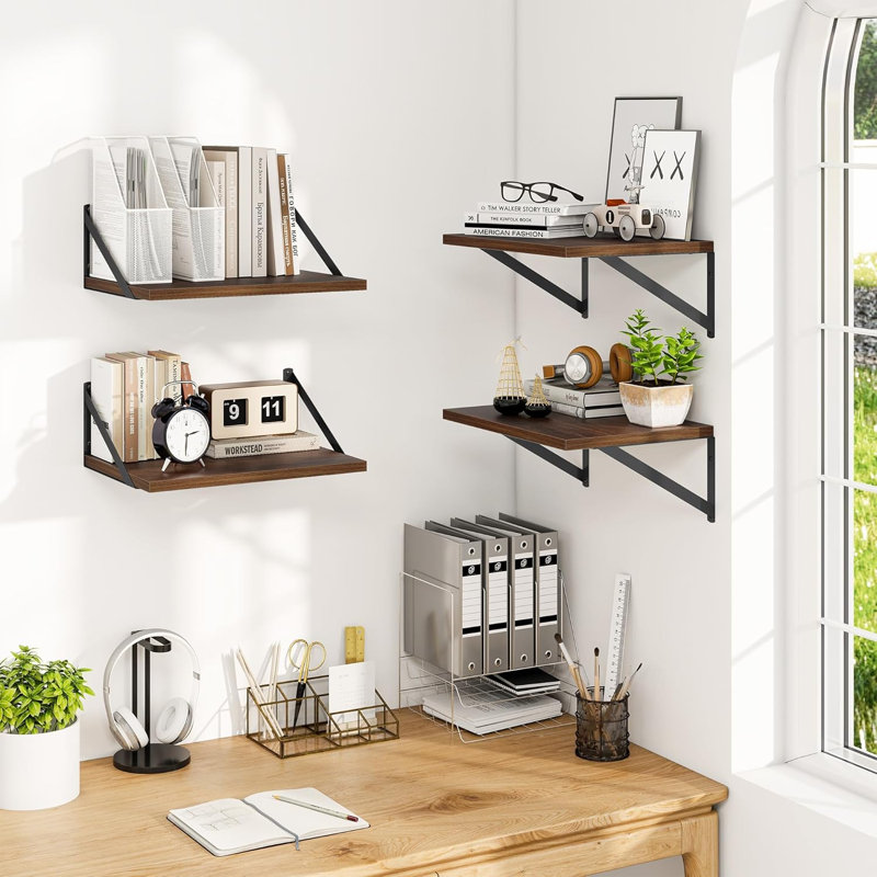 Floating Shelves Set Of 4 - Heavy Duty Wall Mounted Shelves With Metal Brackets, Extra Deep And Wide For Living Room, Bedroom, Bathroom, Kitchen - Sturdy Wood Wall Shelves For Decoration And Storage