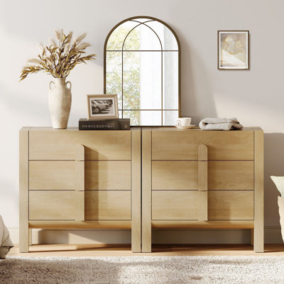 Ensemble de commode 3 tiroirs pour chambre à coucher de 2, commode de style Mid-Century moderne, rangement en bois avec 6 tiroirs pour le salon de la chambre à coucher