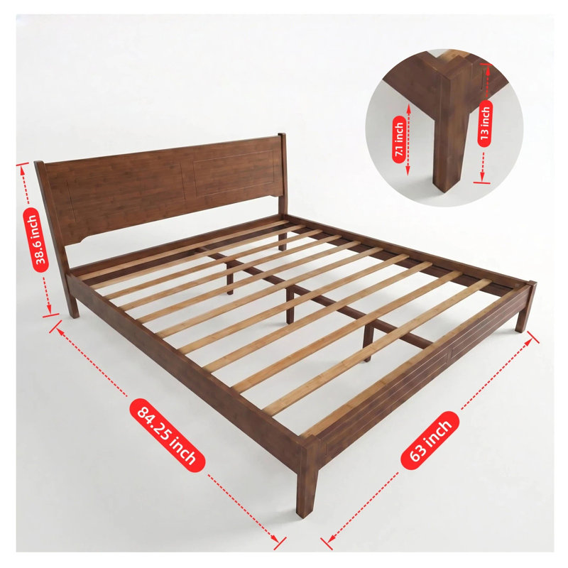 100 Percent Solid Bamboo Platform Bed Frame with Panel Headboard, Sturdy Slat Support, No Box Spring Required, Noise Free, Heavy Duty 800 Pound Capacity, Queen Size, Dark Walnut Brown